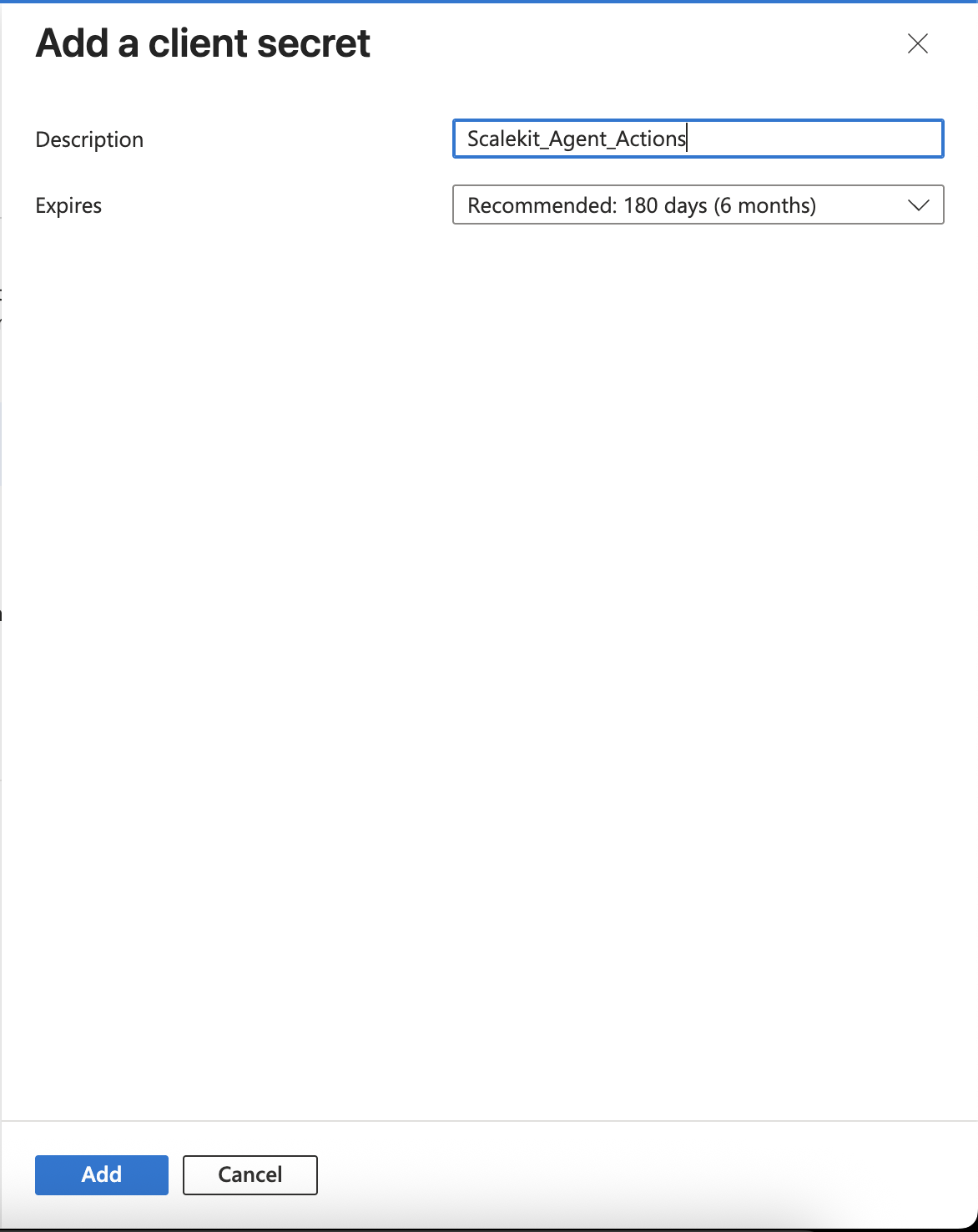 Add a client secret in Azure portal