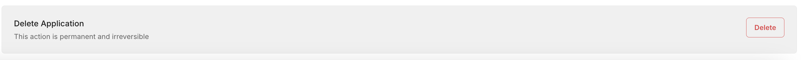 Delete application button at bottom of configuration page