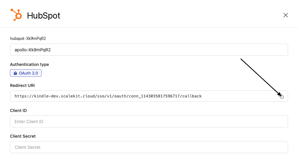 Copy redirect URI from Scalekit dashboard